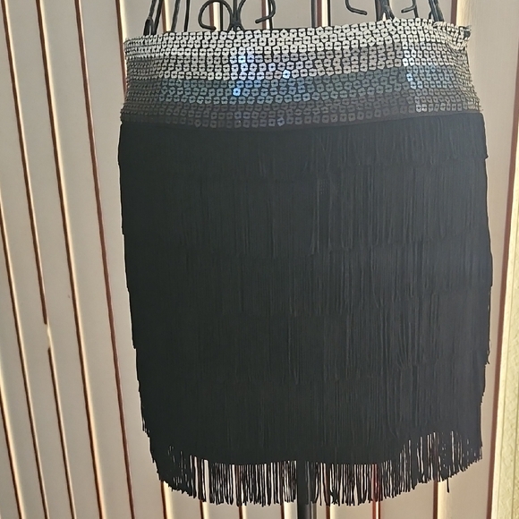 Bebe Black Mini Skirt with Silver Sequin Waistband - Picture 1 of 7